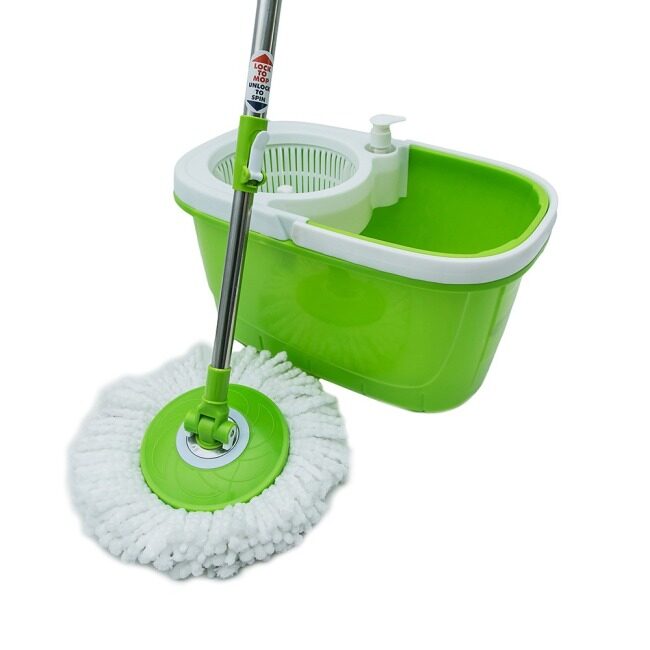 PP or Stainless Steel Basket Spring Pole Microfiber Mop Head 360 Cleaning Tools